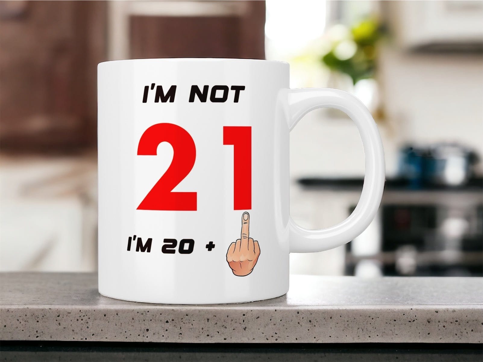 21st Birthday: I’m not 21 I’m 20+1 (middle finger) mug - Jazzy Giraffe Mug