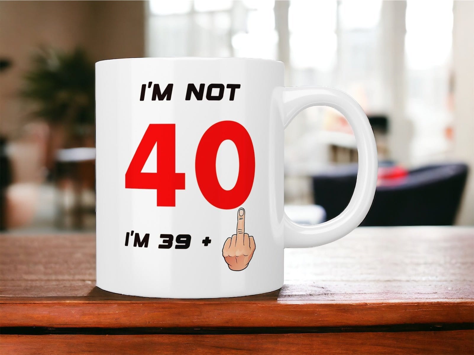 40th Birthday: I’m not 40 I’m 39+1 (middle finger) mug - Jazzy Giraffe Mug