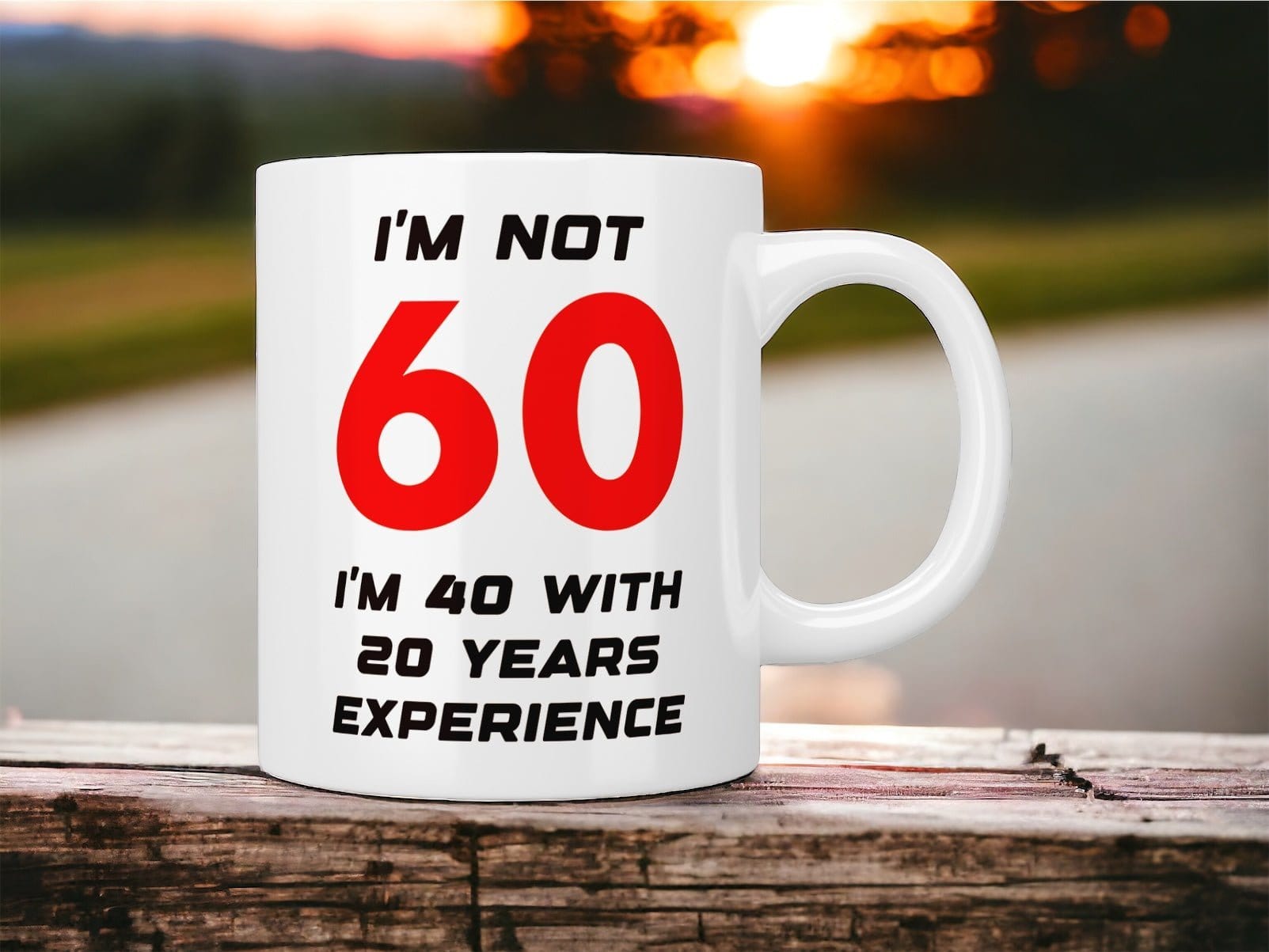 60th Birthday: I’m not 60 I’m 40 with 20 years experience mug - Jazzy Giraffe Mug