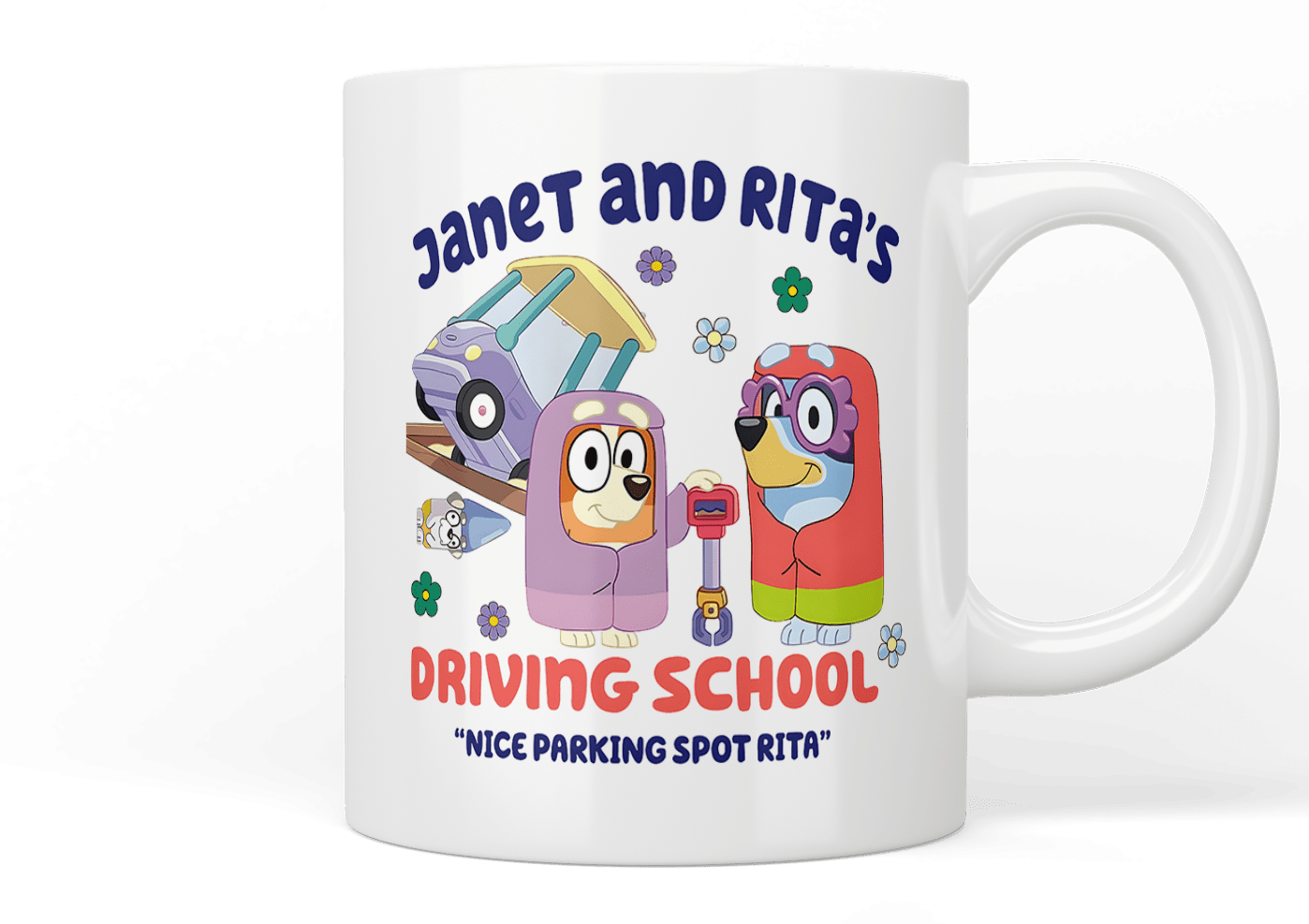 Bluey: Janet and Rita’s driving school mug - Jazzy Giraffe Mug