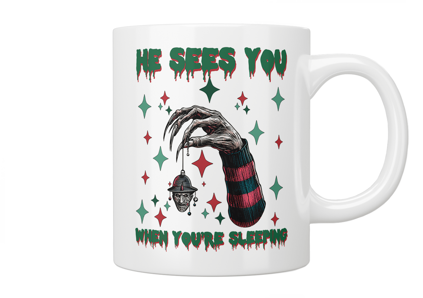 He Sees You When You're Sleeping - Freddy Krueger Christmas Mug - Jazzy Giraffe Mug