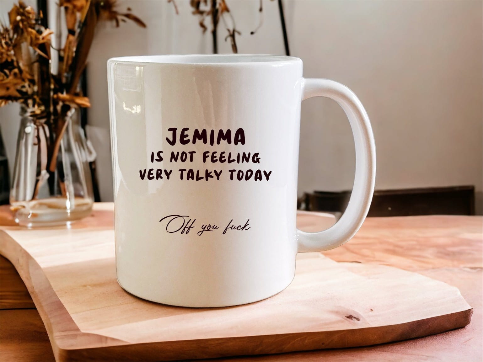 Personalised “is not feeling very talky today” mug - Jazzy Giraffe Mug