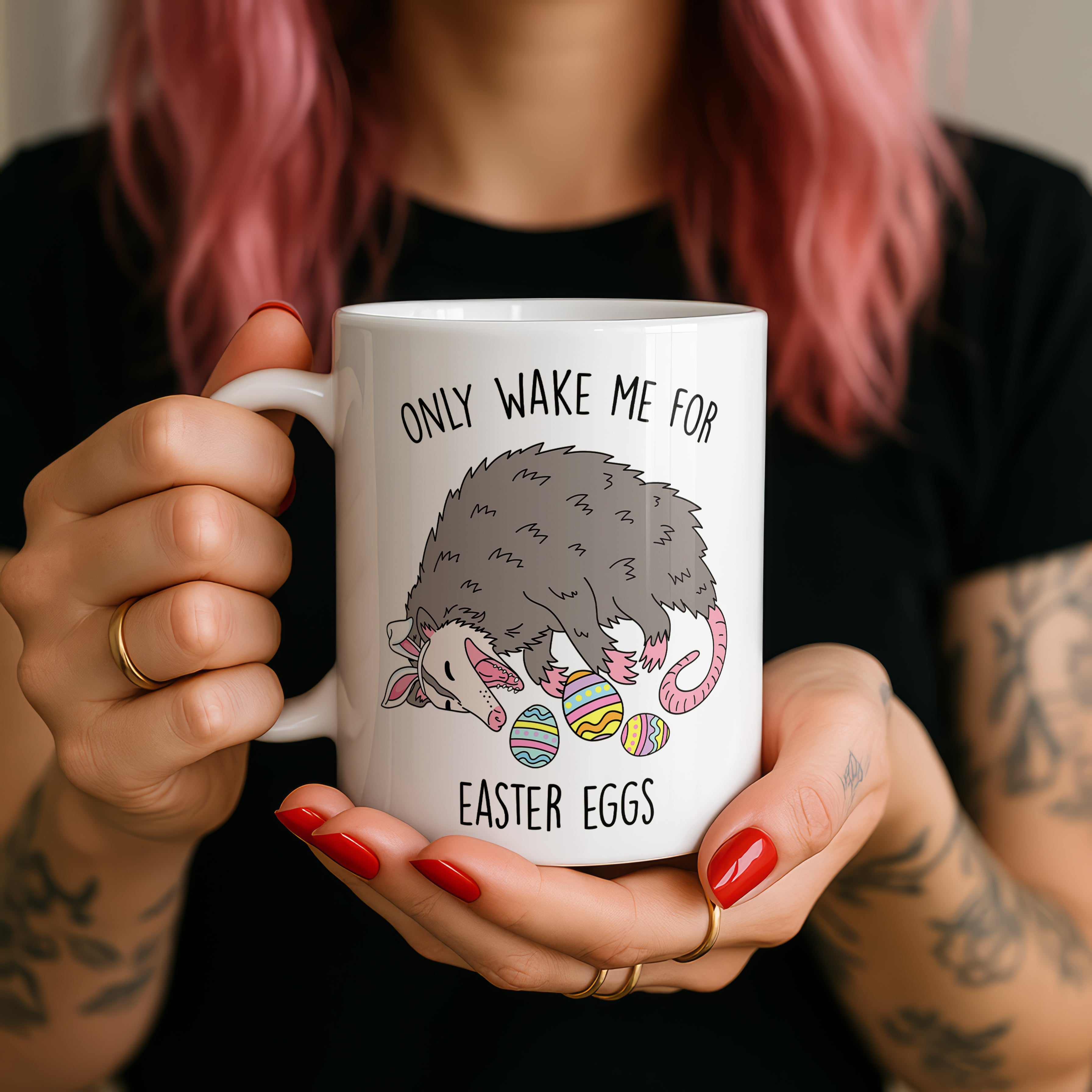 Only Wake Me For Easter Eggs Opossum Mug