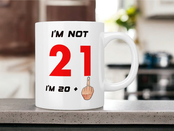 21st Birthday: I’m not 21 I’m 20+1 (middle finger) mug - Jazzy Giraffe Mug