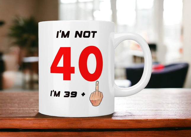 40th Birthday: I’m not 40 I’m 39+1 (middle finger) mug - Jazzy Giraffe Mug