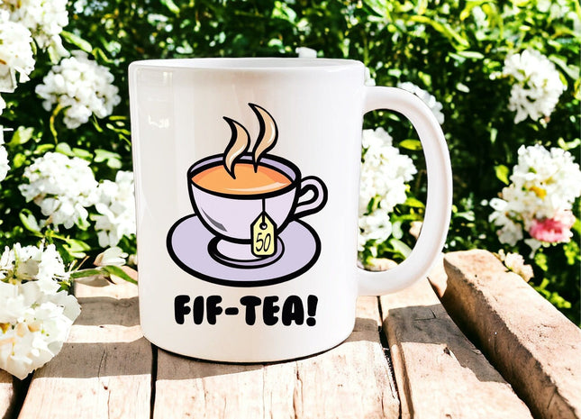 50th Birthday: Fif-tea! mug - Jazzy Giraffe Mug