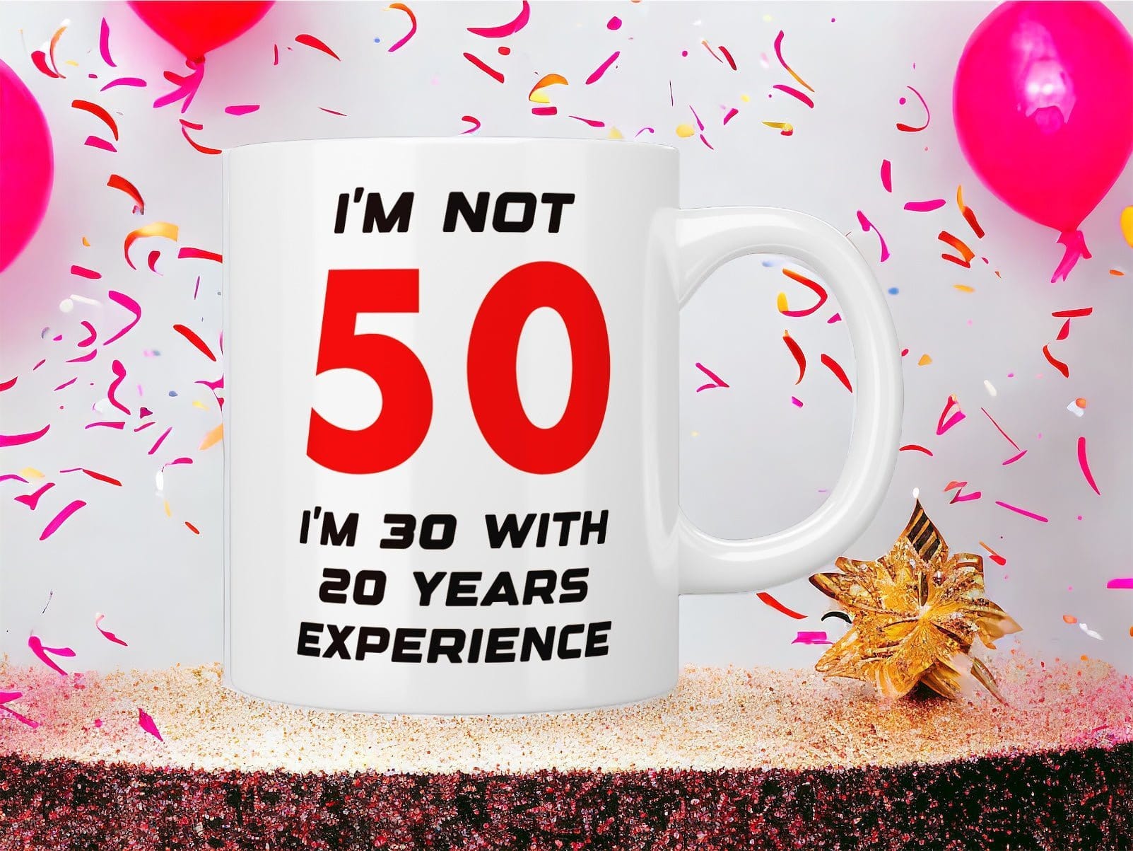 50th Birthday: I’m not 50 I’m 30 with 20 years experience mug - Jazzy Giraffe Mug