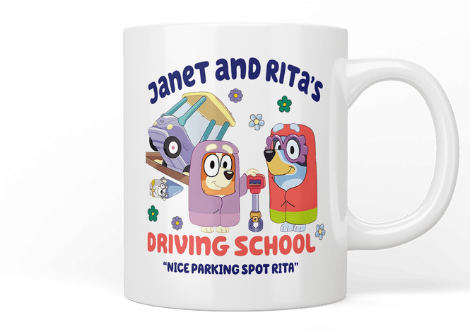 Bluey: Janet and Rita’s driving school mug - Jazzy Giraffe Mug