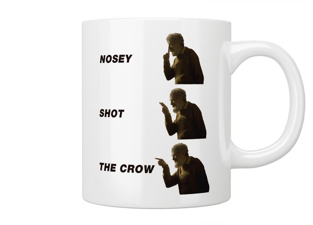 Brassic “nosey shot the crow” farmer Jim mug - Jazzy Giraffe Mug