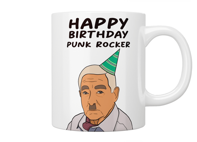 Friday Night Dinner “Happy Birthday Punk Rocker” Mr Morris Mug - Jazzy Giraffe Mug