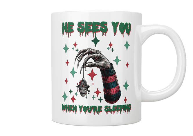 He Sees You When You're Sleeping - Freddy Krueger Christmas Mug - Jazzy Giraffe Mug
