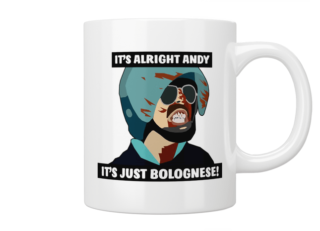 It’s Alright Andy It’s Just Bolognese! - Hot Fuzz Mug - Jazzy Giraffe Mug