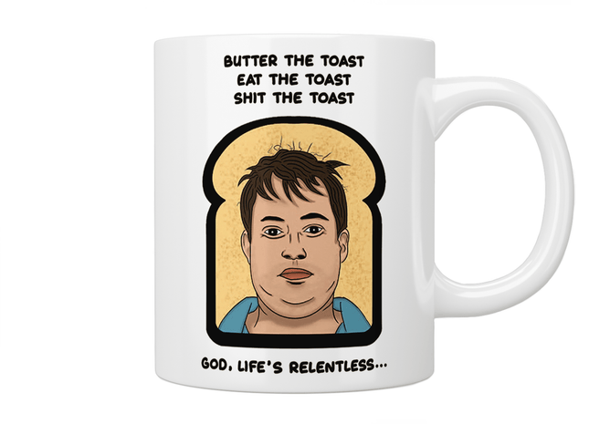 Peep Show: Mark Corrigan “Butter The Toast” Quote Mug - Jazzy Giraffe Mug
