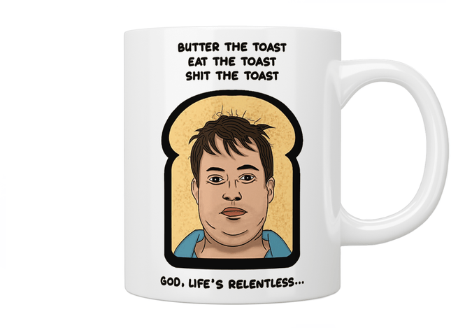 Peep Show: Mark Corrigan “Butter The Toast” Quote Mug - Jazzy Giraffe Mug