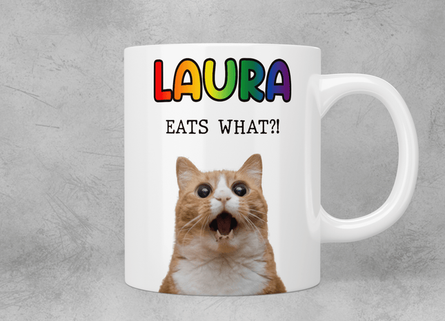Personalised - eats what?! LGBT+ mug - Jazzy Giraffe Mug