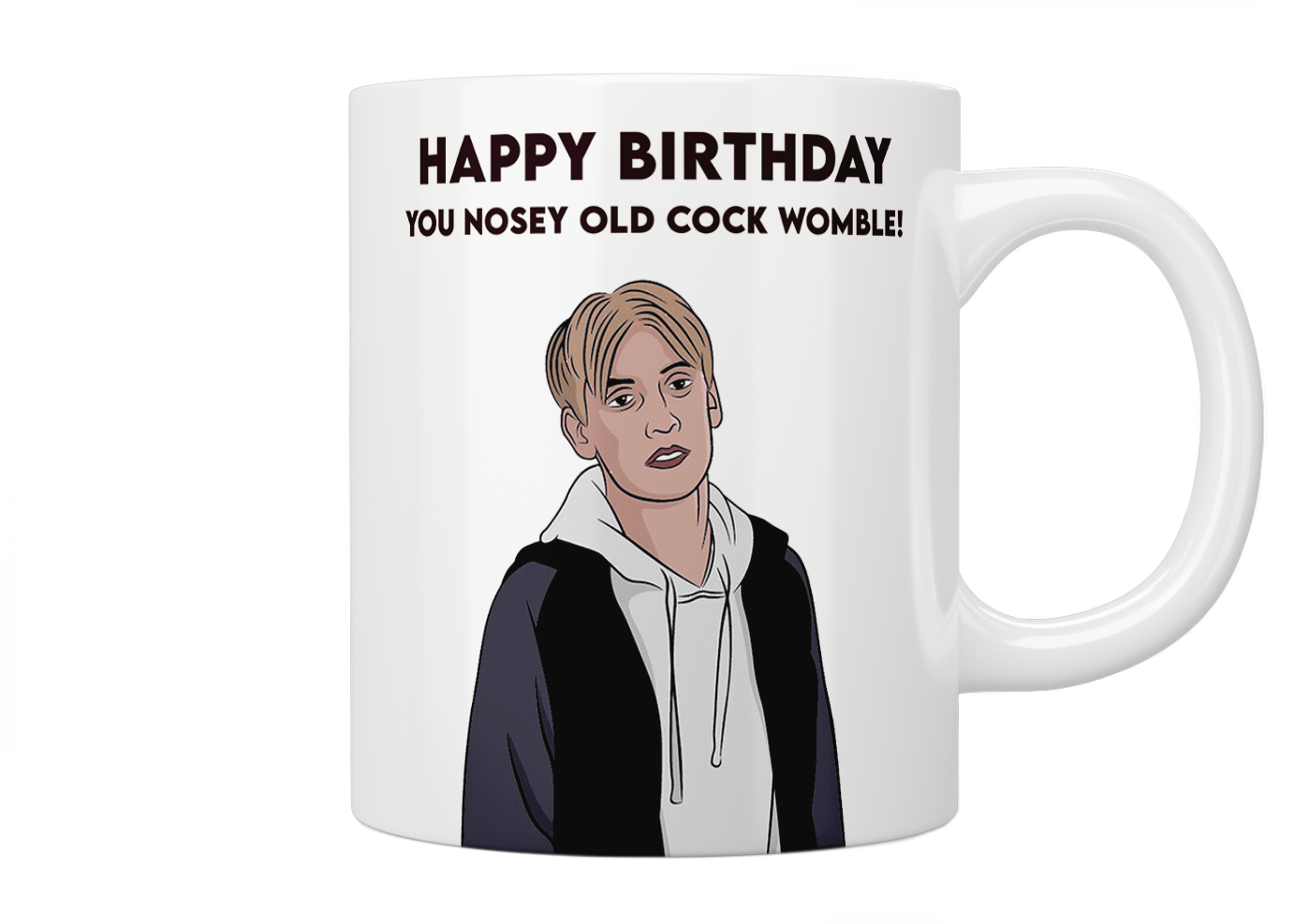 This Country: Kurtan Mucklowe “Happy Birthday You Nosey Old Cock Womble” Mug - Jazzy Giraffe Mug