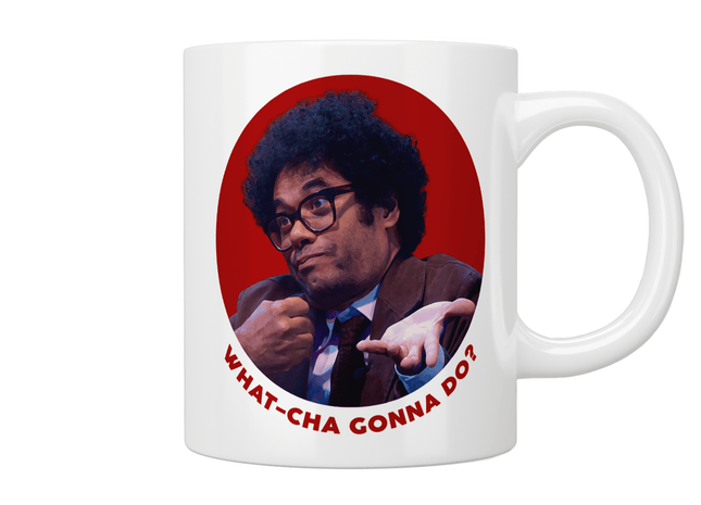 Richard Ayoade "What-Cha Gonna Do?" Mug - Jazzy Giraffe Mug