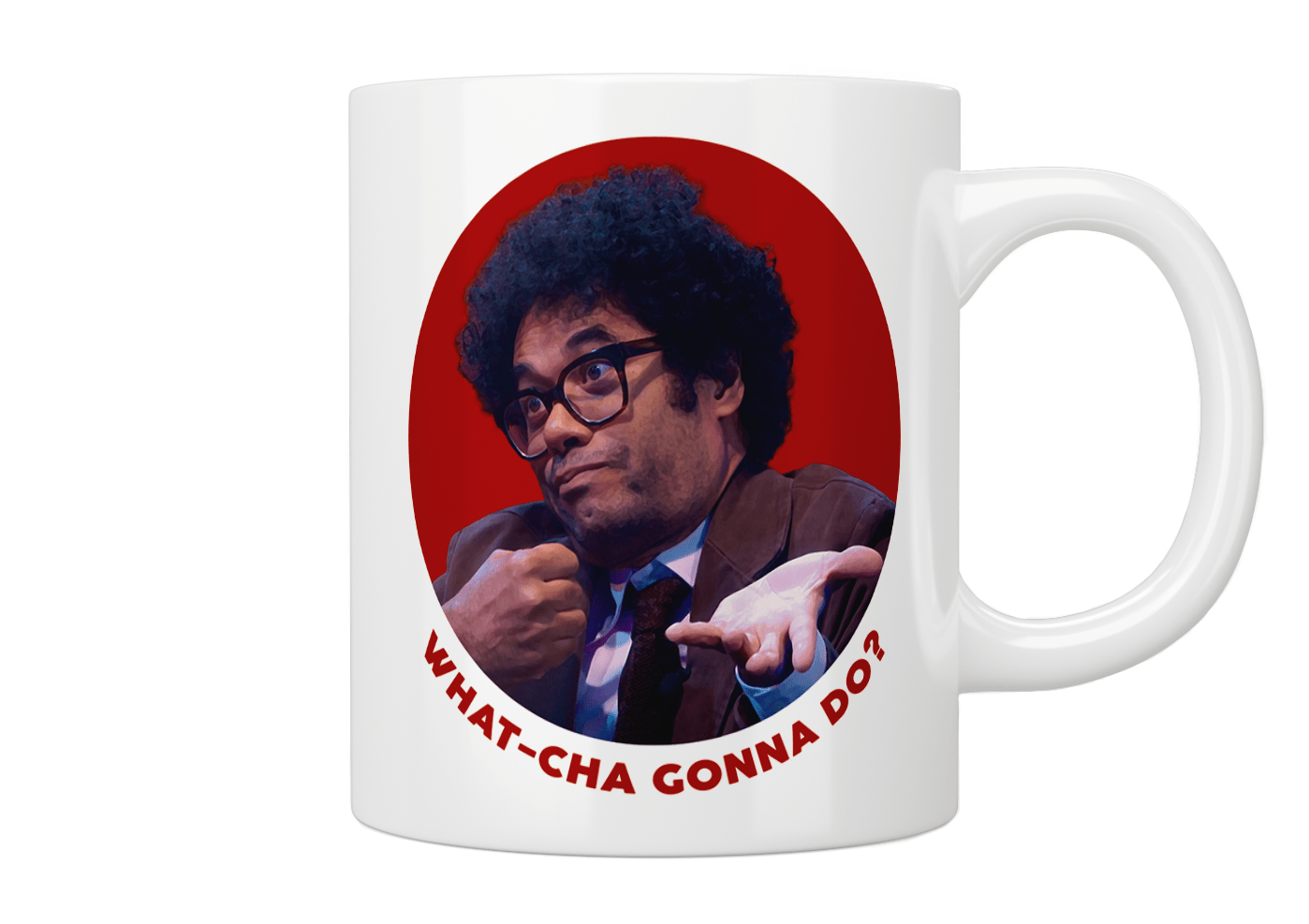 Richard Ayoade "What-Cha Gonna Do?" Mug - Jazzy Giraffe Mug